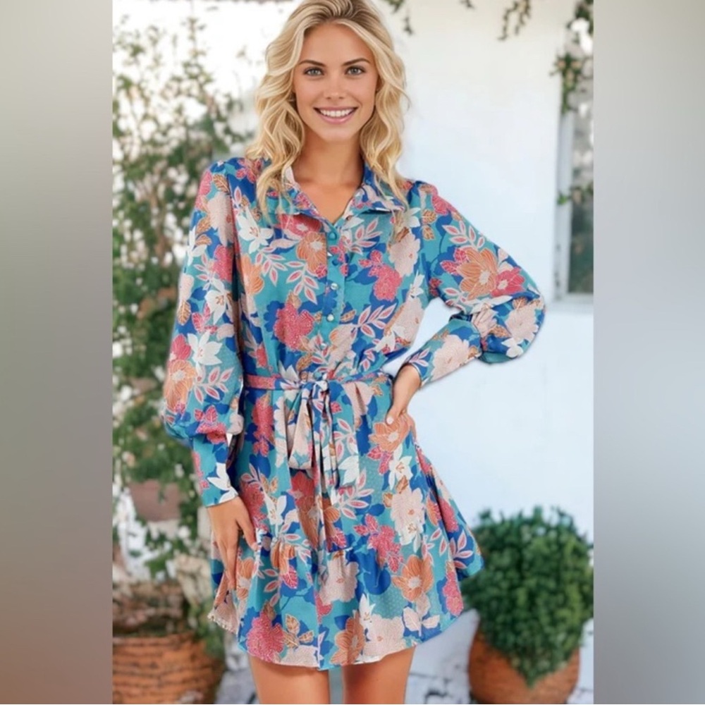 Fate Revolve Vibrant Floral Long Sleeve Dress Sz Small!